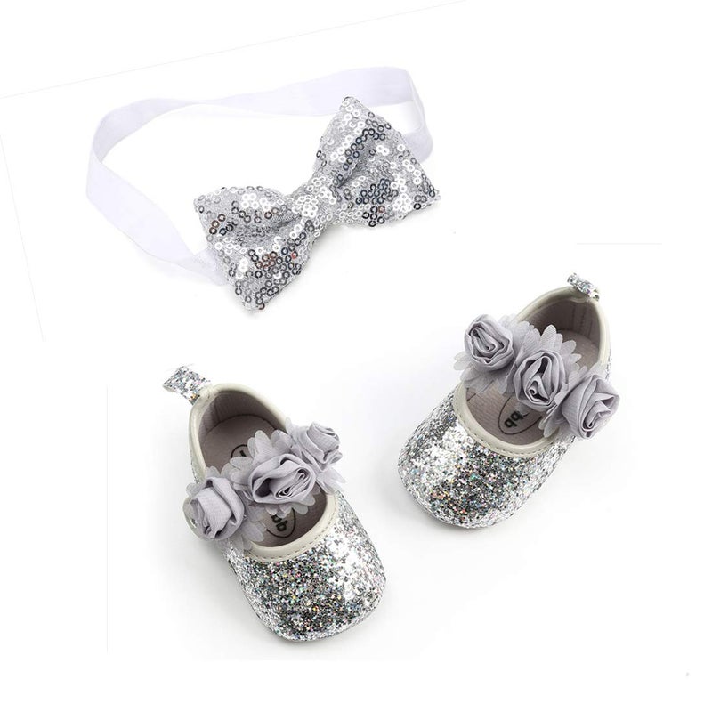 OAISNIT Baby Girl Mary Jane Flats Sparkly Soft Infant Princess Dress Crib Shoes with Headband - Image 3